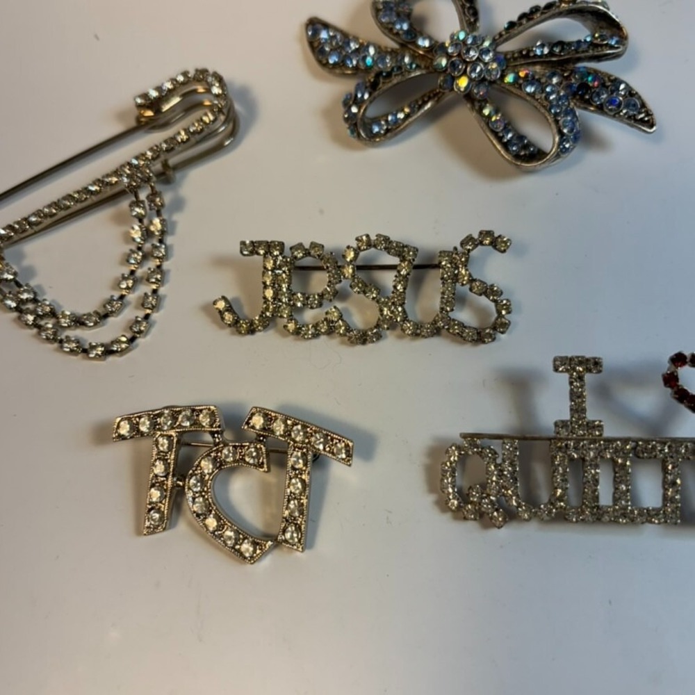 Brooch Pin Lot Silver Tone Rhinestone Retro Costume Jewelry - Picture 3 of 7